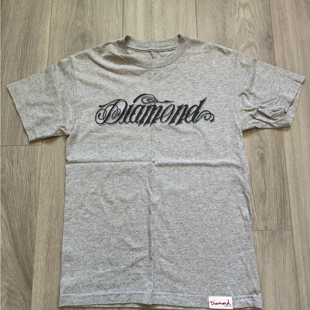 Mens Diamond Supply Co Script Logo Tshirt Grey